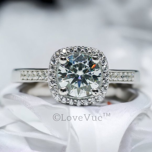 Certified 1ct. t.w. Diamond Halo Square Frame Engagement Wedding Ring - Picture 6 of 15